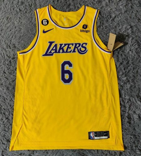 6 James Lakers jersey yellow with patches player version